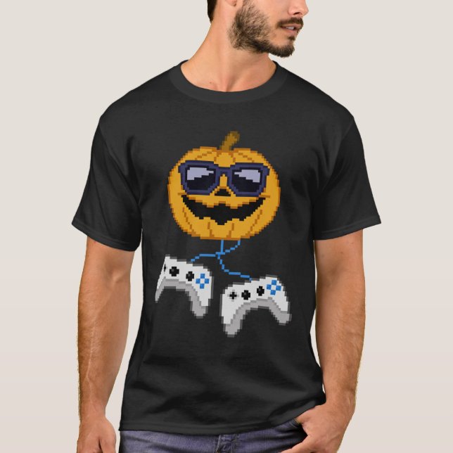 Camiseta Halloween Jack O Lantern Pixelated Gaming Gamer Bo (Anverso)