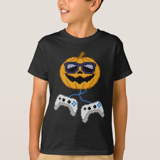 Camiseta Halloween Jack O Lantern Pixelated Gaming Gamer Bo (Anverso)