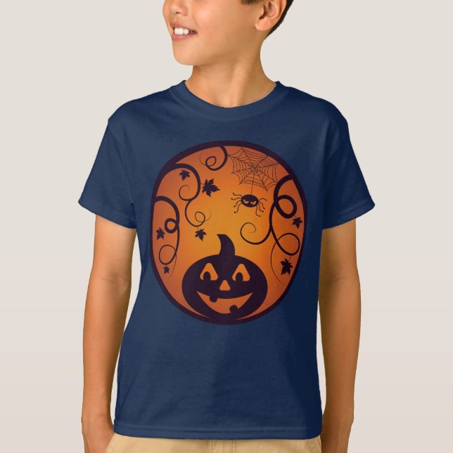 Camiseta Halloween Jack o linterna cara de calabaza y araña (Anverso)