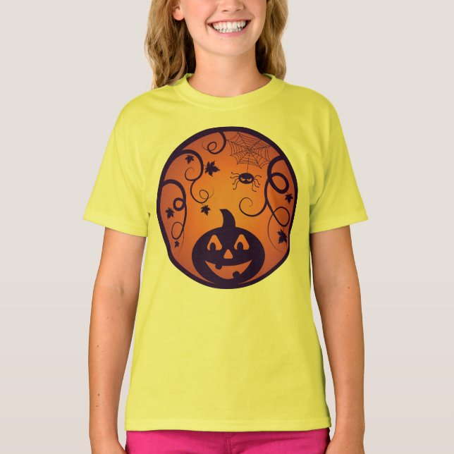 Camiseta Halloween Jack o linterna cara de calabaza y araña (Anverso)