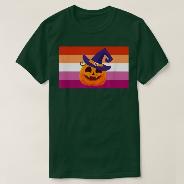 Camiseta Halloween JackoLantern Pumpkin Witch Lesbian Pride (Diseño del anverso)