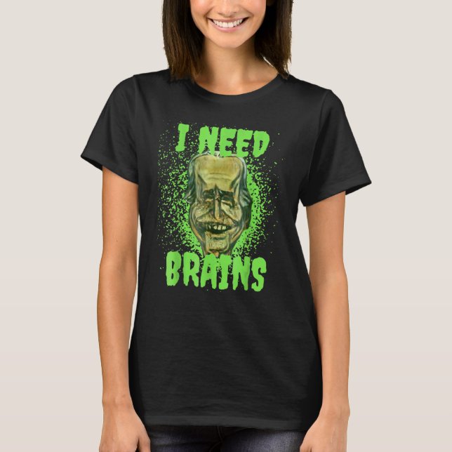 Camiseta Halloween Joe Boden I Need Brains Zombie (Anverso)