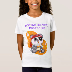 Camiseta Halloween Kawaii Pirate Panda Beber té Boba