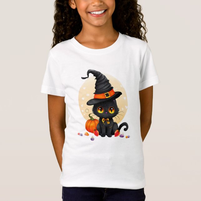 Camiseta Halloween Kids Cute Black Cat (Anverso)