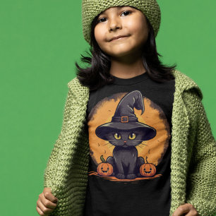 Camiseta Halloween Kitty Cat in Wizard's Gorra