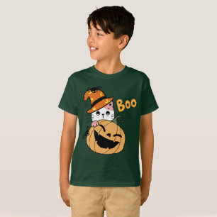 Camiseta Halloween Kitty con calabaza y araña