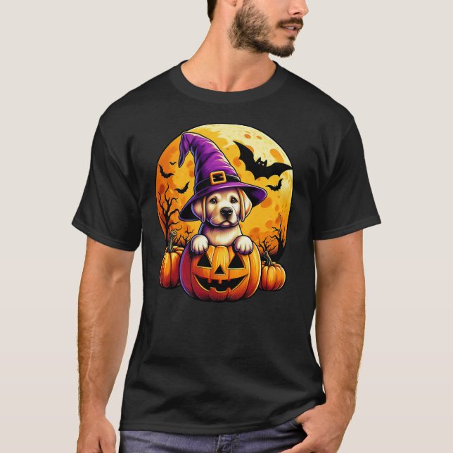 Camiseta Halloween Labrador Witch Hat Pumpkin Dog Lover Men (Anverso)