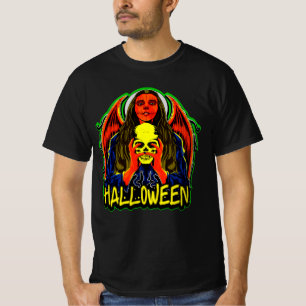 Camiseta Halloween Lady Zombie Angel Wings Skull T-Shirt