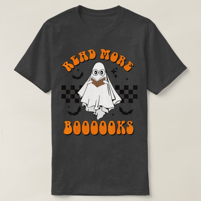 Camiseta Halloween Leer más libros Cute Boo Leer más taquil (Diseño del anverso)
