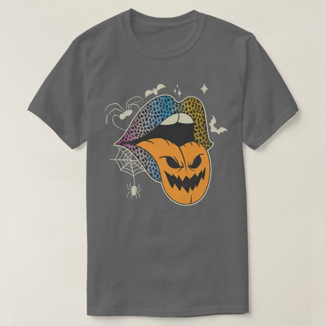 Camiseta Halloween Leopardo Arcoiris levanta a mujeres cala (Diseño del anverso)