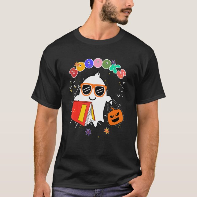 Camiseta Halloween: libro de fantasmas lindo leyendo escuel (Anverso)
