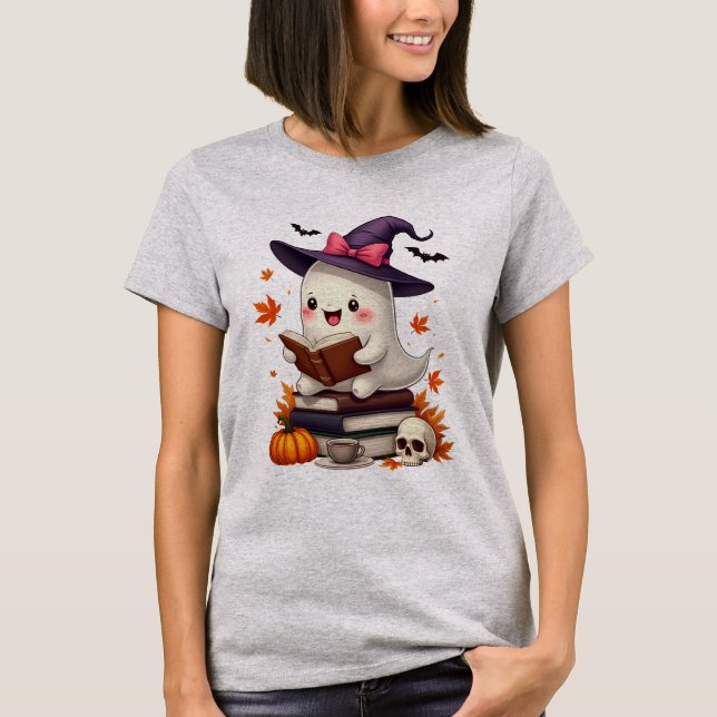 Camiseta Halloween, libro de lectura de fantasmas para bruj (Anverso)