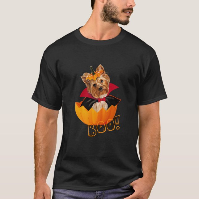 Camiseta Halloween linda calabaza de perro de Yorkshire ter (Anverso)