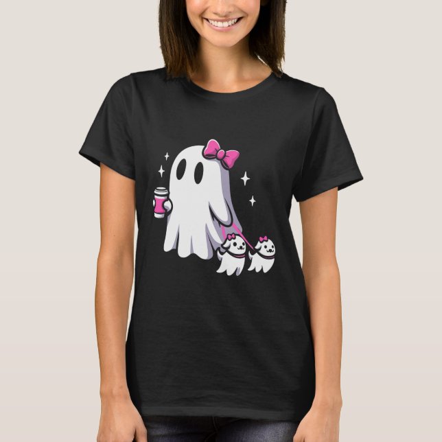 Camiseta Halloween lindo fantasma vagando perro fantasmagór (Anverso)