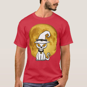 Camiseta Halloween lindo gato blanco calabaza temerosa en l