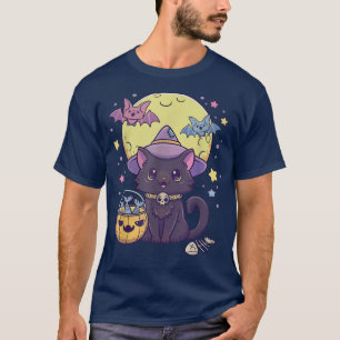Camiseta Halloween lindo gato negro Kawaii Pastel Gótico Br