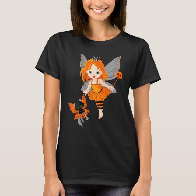Camiseta Halloween Little Orange Fairy With A Black Cat (Anverso)