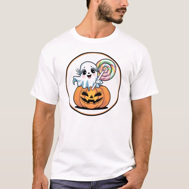 Camiseta Halloween Lollipop Ghost On Pumpkin (Anverso)