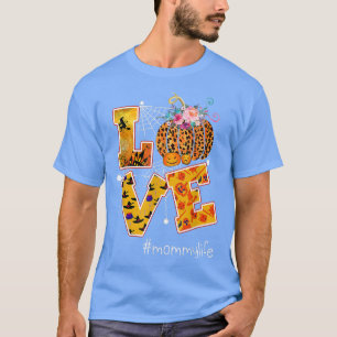 Camiseta Halloween Love Mommy Pumpkin Leopard Floral Costum