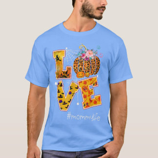 Camiseta Halloween Love Mommy Pumpkin Leopard Floral Costum