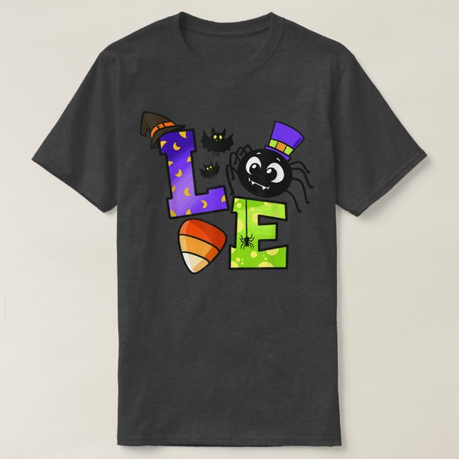 Camiseta Halloween Love Spider Witch Hat Candy Corn Funny  (Diseño del anverso)