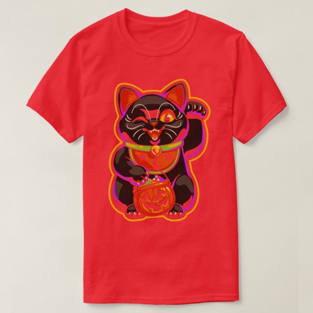 Camiseta Halloween Lucky Black Cat Maneki Neko (Diseño del anverso)