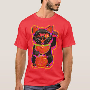 Camiseta Halloween Lucky Black Cat Maneki Neko