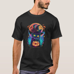 Camiseta Halloween Lun Full Moon Cute Witch Wizard Cat Pump