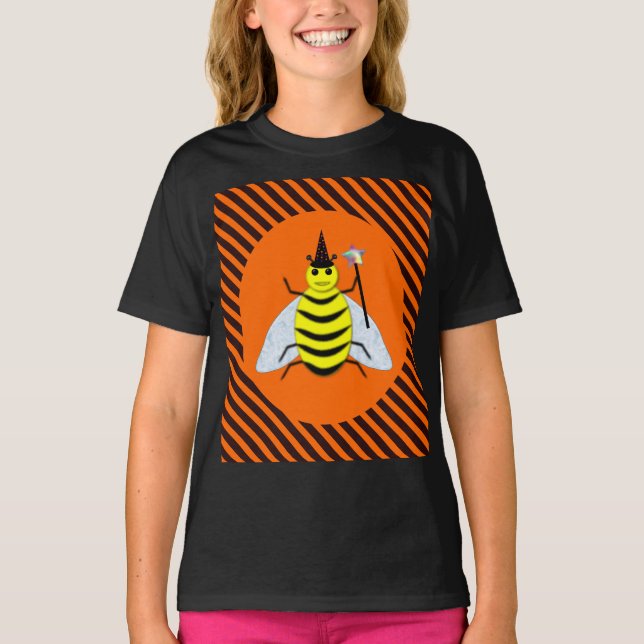 Camiseta Halloween Magic Bee Witch Naranja y Black Stripes (Anverso)
