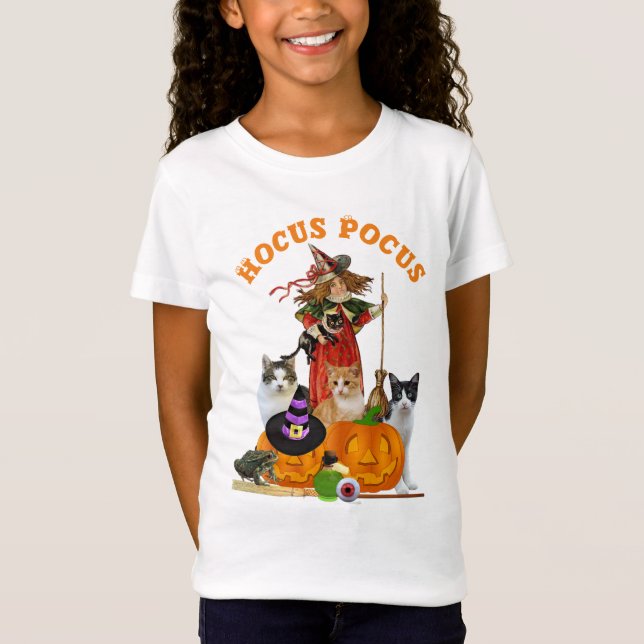 Camiseta Halloween mágico con gatos de brujas y calabaza (Anverso)