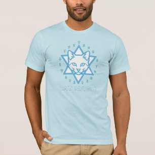 Camiseta Halloween mágico del gato blanco azul