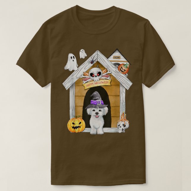 Camiseta Halloween Maltese Dog Witch Haunted House403 (Diseño del anverso)