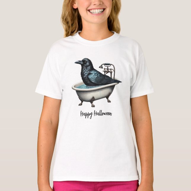 Camiseta Halloween Malvado Black Crow Bathtub Shower (Anverso)