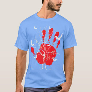 Camiseta Halloween, mano sangrienta, árbol y pájaros, spo d