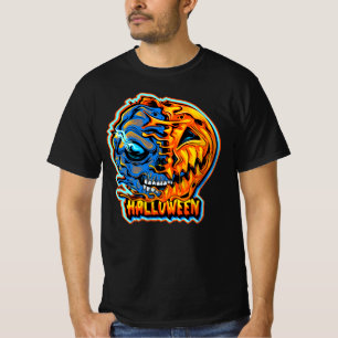 Camiseta Halloween Media Calabaza Cabeza Media Skull Monste