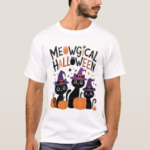 Camiseta Halloween meowgical - Gatos de bruja cortos a enca