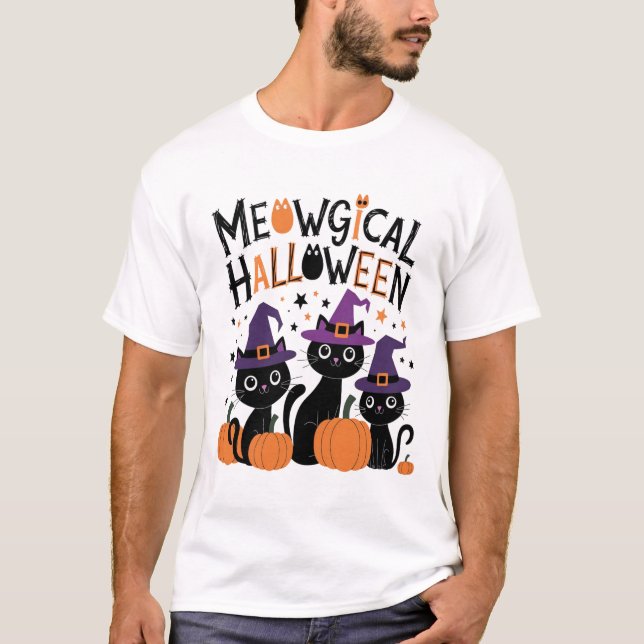 Camiseta Halloween meowgical - Gatos de bruja cortos a enca (Anverso)