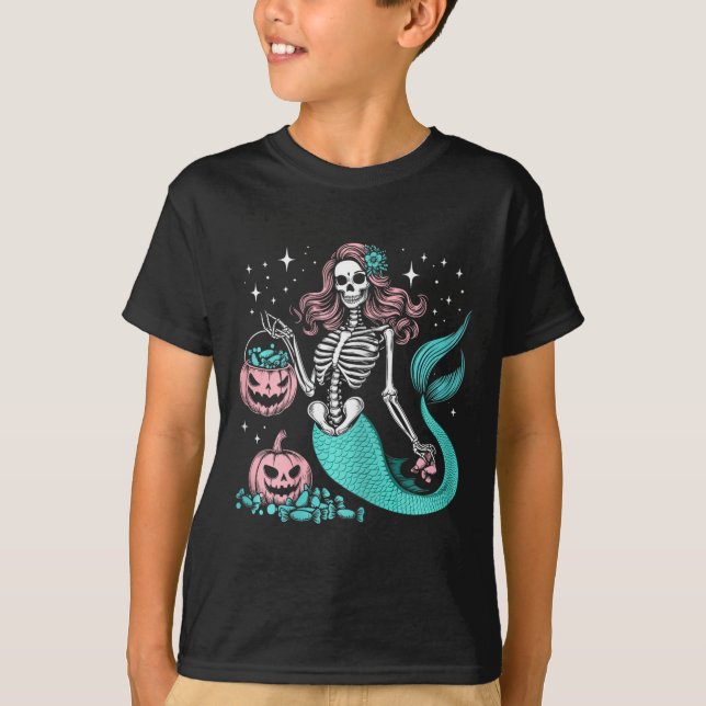 Camiseta Halloween Mermaid Funny Skeleton (Anverso)