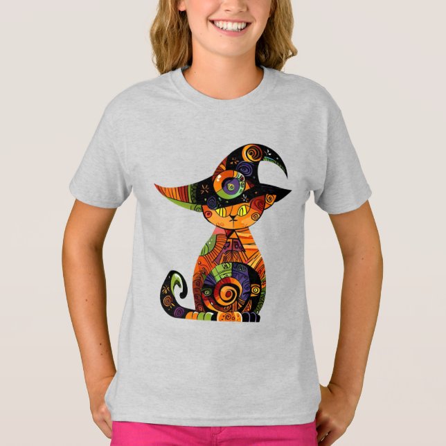 Camiseta Halloween/mística/gato/otoño (Anverso)