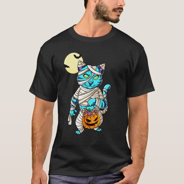 Camiseta Halloween Momia de Gato (Anverso)