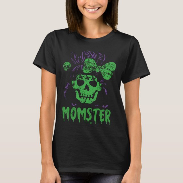 Camiseta Halloween Momster Spooky Skull Messy Bun Monster M (Anverso)