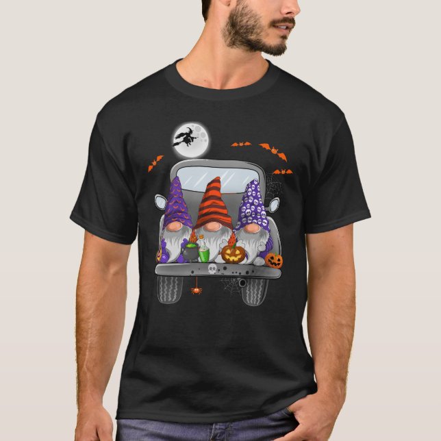 Camiseta Halloween Monster Truck Pumpkins Gnomes (Anverso)