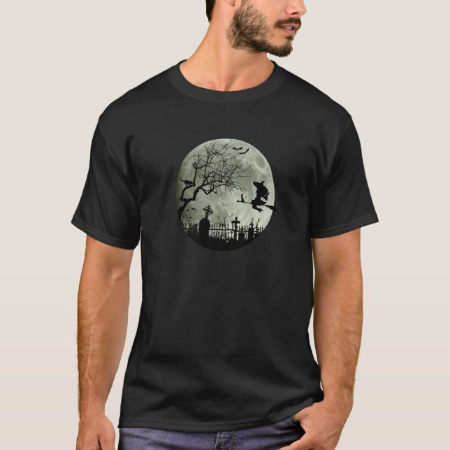 Camiseta Halloween Moonlight Witch Flying Broomstick Bats G (Anverso)