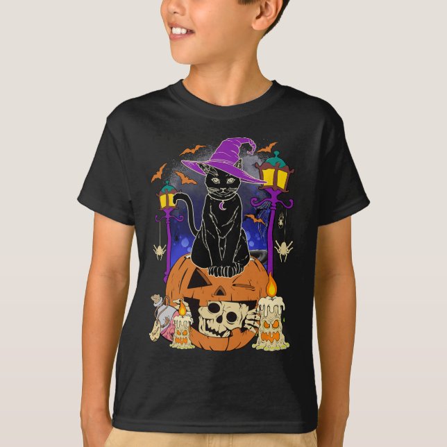Camiseta Halloween Mujeres Hombres Niños Halloween Black Ca (Anverso)