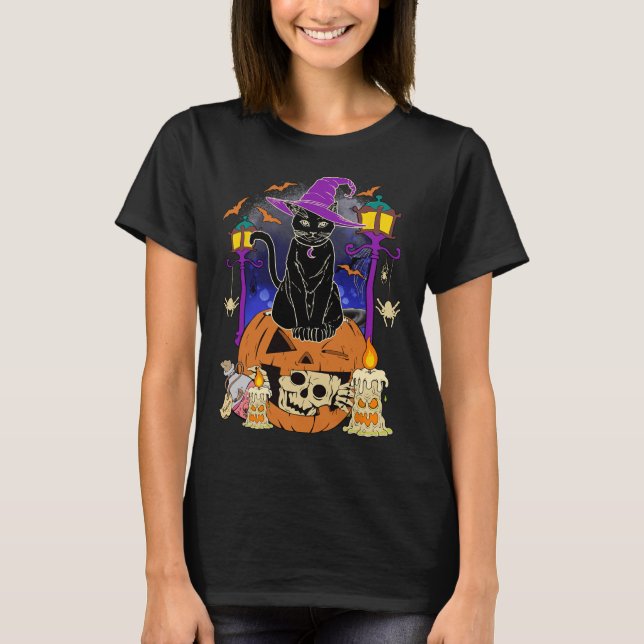 Camiseta Halloween Mujeres Hombres Niños Halloween Black Ca (Anverso)