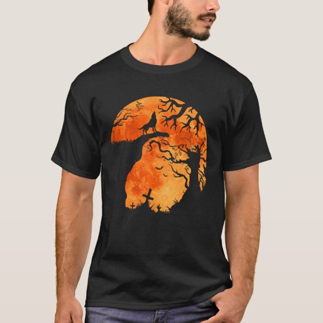 Camiseta Halloween murciélagos y Black Wolf Howon Moon (Anverso)
