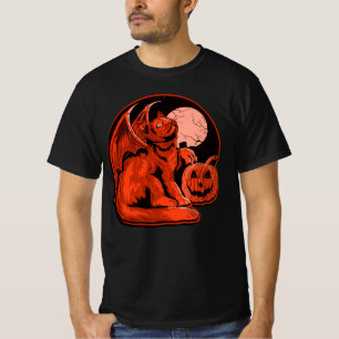 Camiseta Halloween Naranja Cat Wings Calabaza Moon T-Shirt