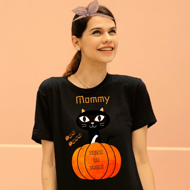 Camiseta Halloween naranja y familia de gato negro lindo (Subido por el creador)