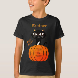 Camiseta Halloween naranja y familia de gatos negros
