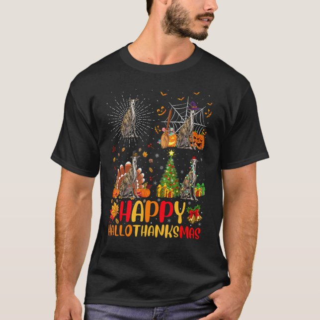Camiseta Halloween Navidad  Galgo Perro Hallothanksmas (Anverso)